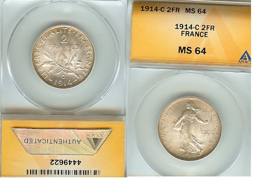 2 Francs 1914C ANACS MS64